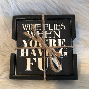 Set of 4 Wine Themed Wooden Coasters